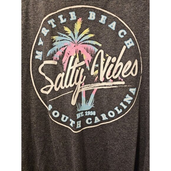 Men's Myrtle Beach Salty Vibes T Shirt SIZE M GREY W/NEON PINK BLUE PRINT - Picture 2 of 5